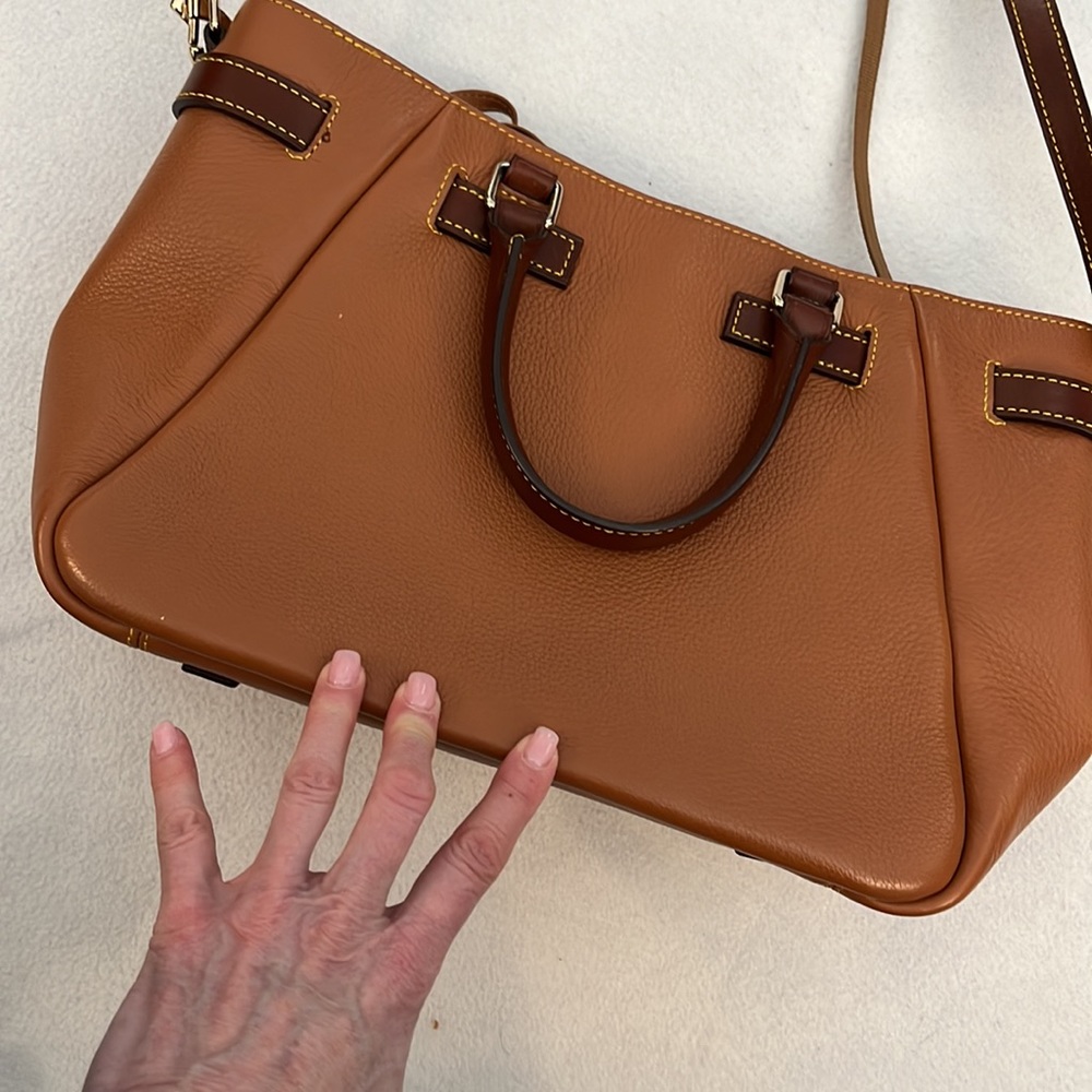 Dooney and Bourke saddle tan rich pebble leather convertible crossbody. - Picture 5 of 6